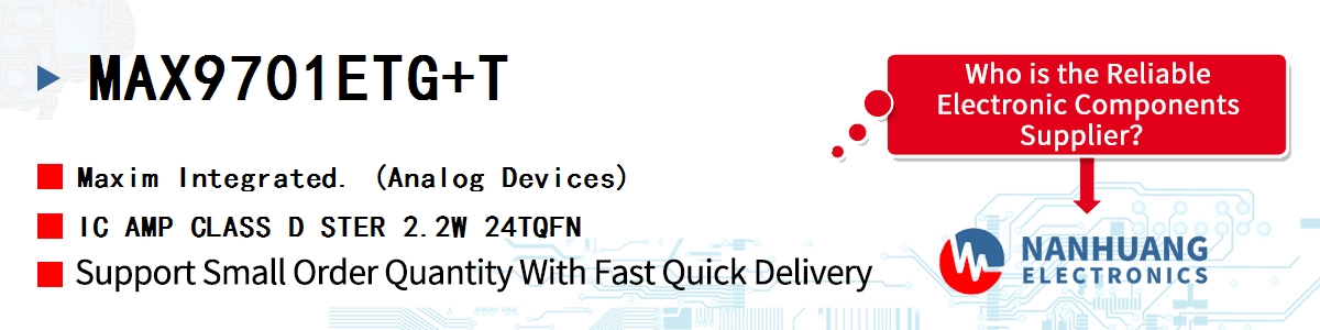 MAX9701ETG+T Maxim IC AMP CLASS D STER 2.2W 24TQFN