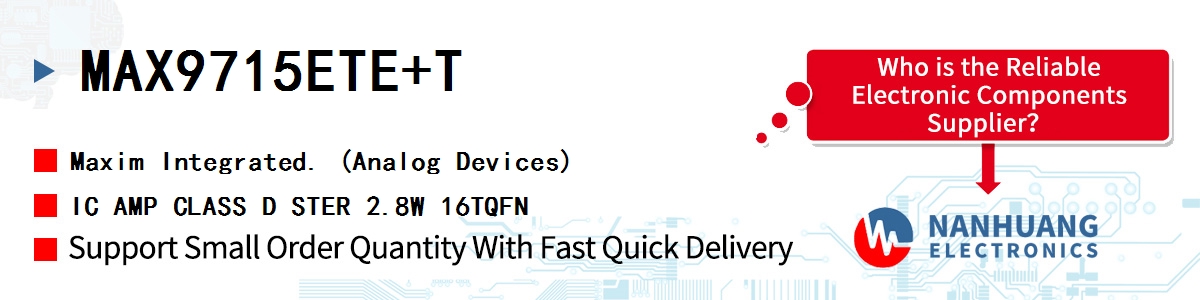 MAX9715ETE+T Maxim IC AMP CLASS D STER 2.8W 16TQFN
