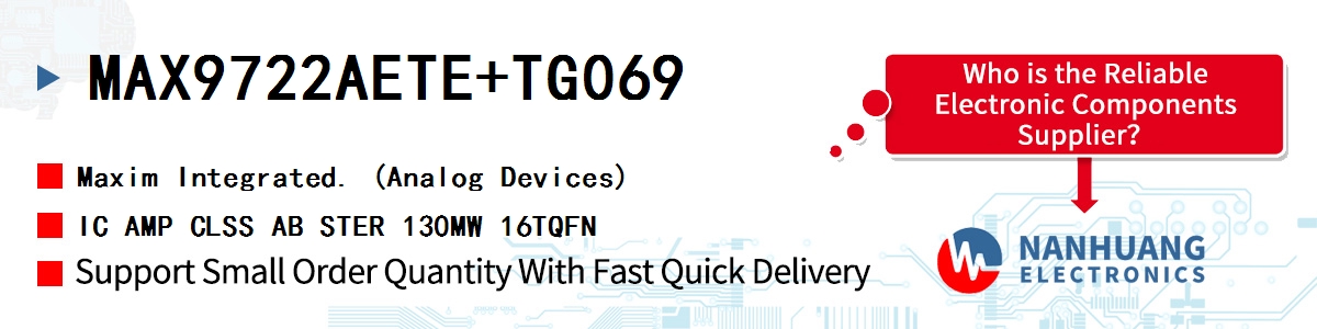 MAX9722AETE+TG069 Maxim IC AMP CLSS AB STER 130MW 16TQFN