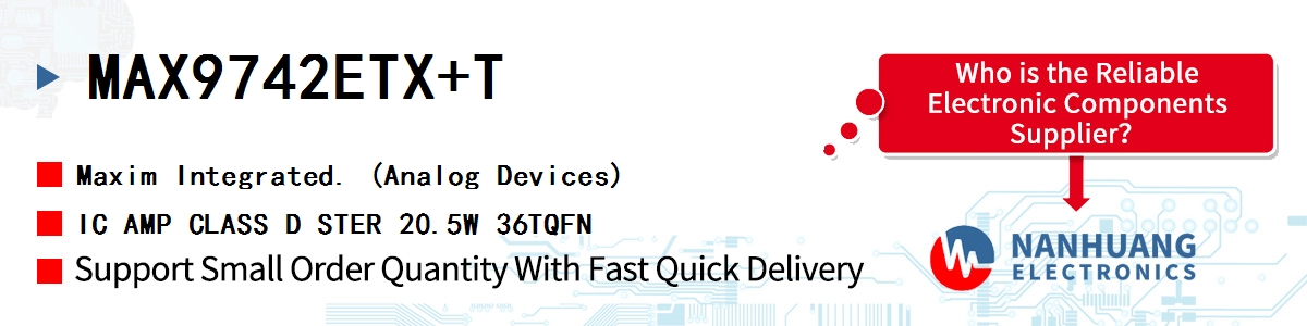 MAX9742ETX+T Maxim IC AMP CLASS D STER 20.5W 36TQFN