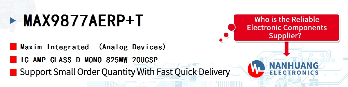 MAX9877AERP+T Maxim IC AMP CLASS D MONO 825MW 20UCSP